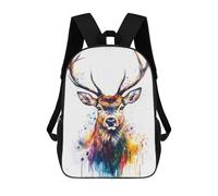 sinyumoney Colorful Deer Watercolor Portrait Backpacks Kids Student Schoolbag,3D Printed Backpacks,Elementary And Middle School Students Backpacks for Boys Girls 17inch