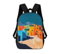 sinyumoney Colorful Desert Village Backpacks Kids Student Schoolbag 3D Printed Backpacks Elementary And Middle School Students Backpacks for Boys Girls 17inch