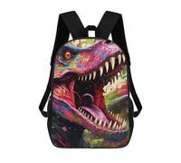 sinyumoney Colorful Dinosaur Artwork -2 3D Printed Children's School Backpack for Kids High Capacity Travel Rucksacks Book Bags Kids School Bag Back Pack 17inch