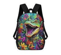 sinyumoney Colorful Dinosaur in Flowers Backpacks, Kids Backpack Student School Bag 3D Printed Travel Backpacks Fashion Accessory Backpack Children Waterproof School Bags 17inch