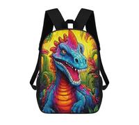 sinyumoney Colorful Dinosaur in Lush Jungle Kids Backpacks,3D Personalized School Bookbags for Boys Girls Large Schoolbags Casual Daypack 17inch