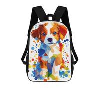 sinyumoney Colorful Dog Drawing Children's Backpack, 17 Inch 3D Printed School Backpack, Backpack Cartoon Adjustable School Bag for Primary School