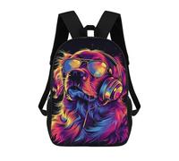 sinyumoney Colorful Dog Headphones Art -17 School Backpack Fashion Stationery Backpack Waterproof Casual Daypacks for Camping Outdoor Adventures And Daily Travel 17inch