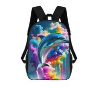 sinyumoney Colorful Dolphin Splash-2 3D Printed Children's School Backpack for Kids High Capacity Travel Rucksacks Book Bags Kids School Bag Back Pack 17inch