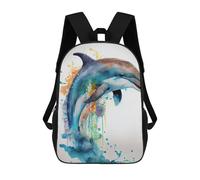 sinyumoney Colorful Dolphin Watercolor Art Print-2 School Bag Backpack Teen Schoolbag 3D Printing Adjustable Schoolbag Fashion Pocket Bag for Kids Boys Girls Students And Teenagers Fans 17inch