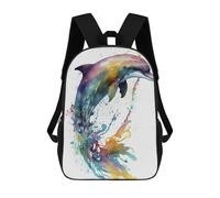 sinyumoney Colorful Dolphin Watercolor Art Print-3 School Backpack Rucksack Casual Daypacks School Work Travel Bag for Men, Women & Teenage Boys 17inch
