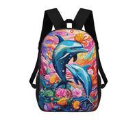 sinyumoney Colorful Dolphins Underwater 3D Printed Children's School Backpack for Kids Travel Rucksacks Book Bags Kids School Bag 17inch