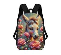 sinyumoney Colorful Donkey with Flowers 3D Printed 17 Inch School Backpack Casual Children's Backpacks 3D Printed for Boys Elementary And Middle