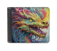sinyumoney Colorful Dragon Illustration -1 3D Print Men's Wallet Credit Card Slots Banknote Compartments Minimalist Style Leather Wallet Youth Guys 11.7cm*9.5cm
