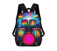 sinyumoney Colorful Drum Set Artwork Children's Backpacks School Backpack 3D Printed for Kids Travel Rucksacks Book Bags Kids 17inch School Bag