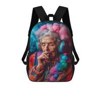 sinyumoney Colorful Elderly Woman with Headphones Backpack School Bag Large School Backpack for Boys - Perfect for Travel, Work And Daily Use 17inch