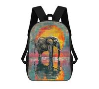 sinyumoney Colorful Elephant Art Print-4 Rucksacks 3D Printed Children 17inch Backpacks Fashion Casual Daypack Travel Bags Outdoor Casual Daypack for Boy And Girl