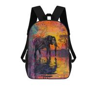sinyumoney Colorful Elephant Sunset Art Print Rucksacks 3D Printed Children 17inch Backpacks Fashion Casual Daypack Travel Bags Outdoor Casual Daypack for Boy And Girl