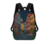 sinyumoney Colorful European Street at Night Backpacks Kids School Backpack School Bag 3D Printed School Bag for Boys Elementary And Middle School Students 17inch