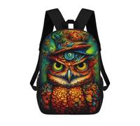 sinyumoney Colorful Fantasy Owl Art Backpack for School 3D Printed Boys Girls School BagChildren Bookbag Travel Rucksack 17inch