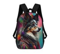 sinyumoney Colorful Feathered Canine Portrait Children's Backpack, Schoolbag Large Capacity Students Bookbag Rucksack Knapsack for Boys Girls Adults Teen 17inch