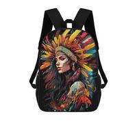 sinyumoney Colorful Feathered Headdress Art -1 Backpack Cartoon Plush Bag, 3D Backpack for Kids School Bag Birthday Gift Idea for Boys And Girls 17inch