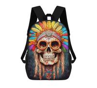 sinyumoney Colorful Feathered Skull Art Backpack 3D Print Kids Bag Elementary Students Daypack Lightweight School Bag for Children Girls Boys Nursery Lunch Pack 17inch