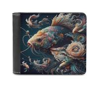 sinyumoney Colorful Fish Illustration 3D Print Clutch Purse Bills Credit Cards Leather RFID Slots Note Section Modern Style Wallets 11.7cm*9.5cm