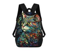 sinyumoney Colorful Floral Cat Art 3D Printed School Bag Children's School Backpack Schoolbags Travel Backpacks Casual Fashion Bag for Kids School Students 17inch