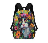 sinyumoney Colorful Floral Cat Art Print-1 Backpack School Bag Lightweight Casual Daypack School Backpacks for Teenage Girls Boys Women Men 17inch