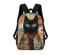 sinyumoney Colorful Floral Cat Art Print Backpack School Bag High Secondary School Bags Casual Backpack - Perfect for Travel, Work And Daily Use 17inch