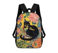 sinyumoney Colorful Floral Cat Art Print Backpack School Lightweight Airport College Students Back Pack for Girl, Teen Girls 17inch