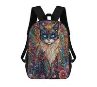 sinyumoney Colorful Floral Cat Artwork Backpacks Kids 17inch School Backpack School Bag 3D Printed School Bag for Boys Elementary And Middle School Students