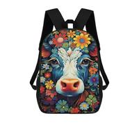 sinyumoney Colorful Floral Cow Art Print Backpacks Kids 17inch School Backpack School Bag 3D Printed School Bag for Boys Elementary And Middle School Students