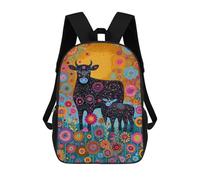 sinyumoney Colorful Floral Cow Illustration School Backpack Lightweight Schoolbag Dayback Bookbag College for Camping Outdoor Adventures And Daily Travel 17inch