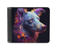 sinyumoney Colorful Floral Dog Portrait 3D Print PU Leather Wallet Multiple Slots Banknote Compartments Stylish Durable Men's Wallets Gifts 11.7cm*9.5cm