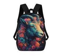 sinyumoney Colorful Floral Goat Art Print School Backpack for Girls 17inch Casual Daypack Lightweight Rucksack Boy Girl Backpack for Middle School Students