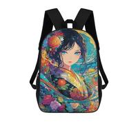 sinyumoney Colorful Floral Kimono Artwork 3D Printed 17inch School Bag Children's School Backpack Travel Backpacks Casual Fashion Bag for Kids School Students