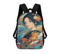 sinyumoney Colorful Floral Kimono Artwork Children's Backpacks 17inch School Backpack 3D Printed Bag Bookbag for Kids Travel Rucksacks Boy Girl Book Bags Kids School Bag