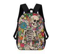 sinyumoney Colorful Floral Skeleton Art Print School Bags Rucksack Casual Daypacks School Work Travel Bag for Teenage Girls Boys Women Men 17inch