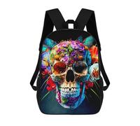 sinyumoney Colorful Floral Skull Artwork-1 School Backpack Large Lightweight Casual Backpack for Girls Boys Teenage 17inch