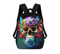 sinyumoney Colorful Floral Skull Artwork-2 Rucksack Rucksack Casual Daypacks School Work Travel Bag for Camping Outdoor Adventures And Daily Travel 17inch