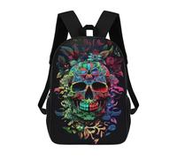 sinyumoney Colorful Floral Skull Artwork 3D Printed Children's School Backpack for Kids Travel Rucksacks Book Bags Kids School Bag 17inch