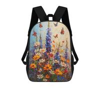 sinyumoney Colorful Flower Field with Butterflies -1 Kids Backpacks,3D Personalized School Bookbags for Boys Girls Large Schoolbags Casual Daypack 17inch