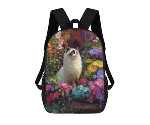 sinyumoney Colorful Flower Garden Cat Backpack School Bag Large School Backpack for Boys - Perfect for Travel, Work And Daily Use 17inch
