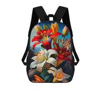 sinyumoney Colorful Flower Lilies Kids' Backpack 3D Printing School Bag Boys Cool Daypacks Casual Knapsack Fun Back Bag for Kids And Teenager 17inch