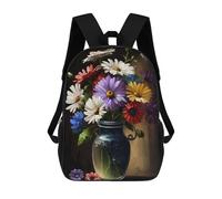 sinyumoney Colorful Flowers in Blue Vase School Backpack Water Resistant School Bag Business Backpack for Boys/Girls/Teenagers 17inch