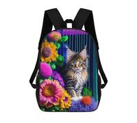 sinyumoney Colorful Flowers with Cute Kitten Backpack School Bag Travel College Rucksack Backpacks for Campus Outdoor Travel Sports 17inch