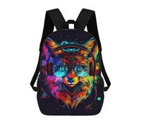 sinyumoney Colorful Fox Headphones Art Print Backpack School Bag Water Resistant School Bag Business Backpack for Boys/Girls/Teenagers 17inch
