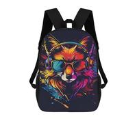 sinyumoney Colorful Fox Headphones Art School Backpack Fashion Stationery Backpack Waterproof Casual Daypacks for Camping Outdoor Adventures And Daily Travel 17inch