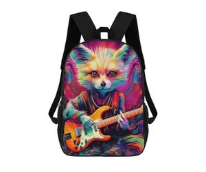 sinyumoney Colorful Fox Playing Guitar Backpack School Secondary Causal Travel High School Bags for Men/Women 17inch