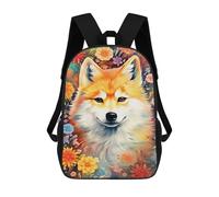 sinyumoney Colorful Fox with Flowers Rucksack School Secondary High School College Backpack Travel for Campus Outdoor Travel Sports 17inch