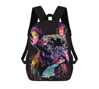 sinyumoney Colorful French Bulldog Art Print-3 Backpack School Water Resistant Travel Backpack Computer Bag - Perfect for Travel, Work And Daily Use 17inch