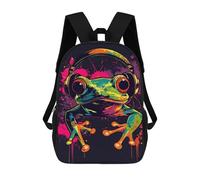 sinyumoney Colorful Frog Headphones Art Print Rucksack Rucksack Casual Daypacks School Work Travel Bag for Men, Women & Teenage Boys 17inch