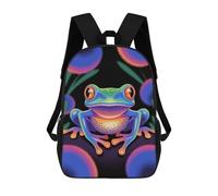 sinyumoney Colorful Frog Illustration on Black Background Backpacks 3D Printed Kids School Backpack Outdoor Casual Daypack Fashion Casual Children Backpacks Cute Travel Bags 17inch